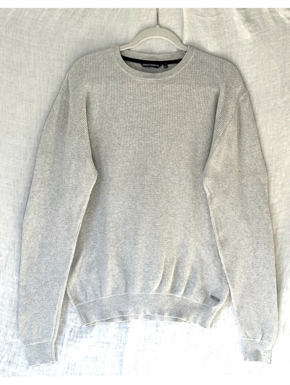 Beneto Maretti Crewneck Sweater Men's XL Light Gray Cotton Nylon Blend Pullover